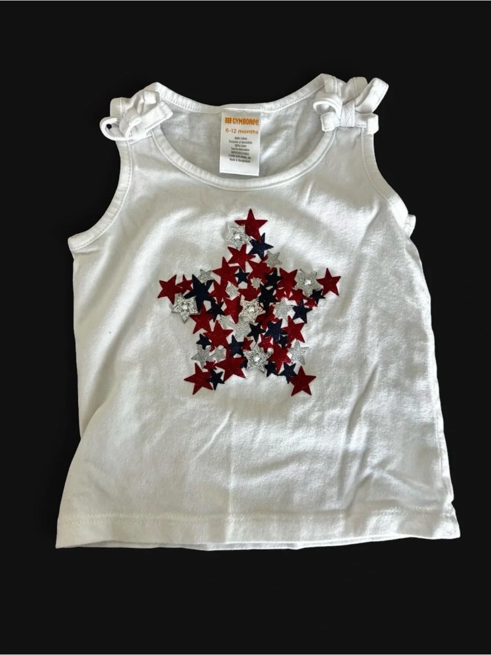 Gymboree White Tank Top with Red, Navy & Silver Star Cluster